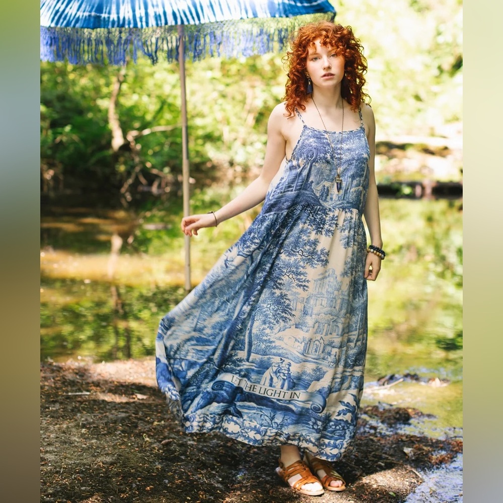 ⭐️Market of Stars⭐️ Let the Light In Vintage Artwork Boho Adjustable Strap Dress - Picture 2 of 16